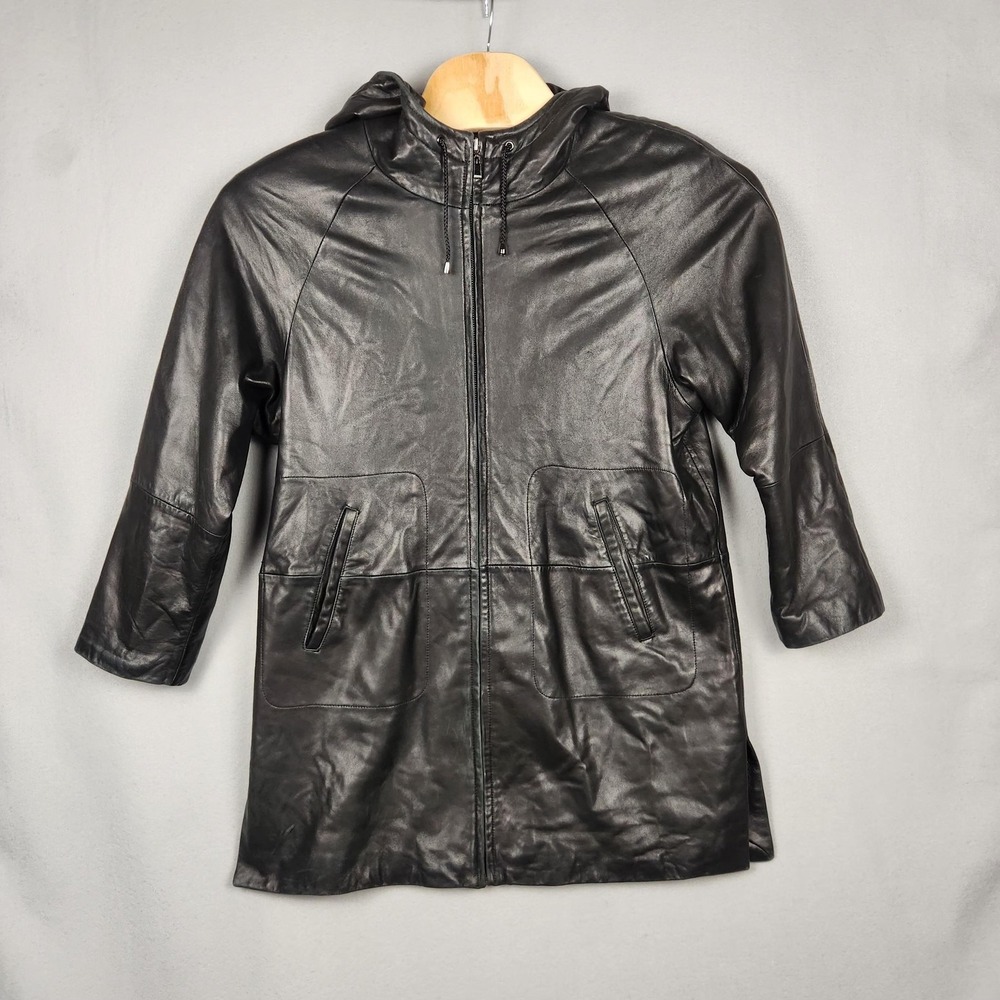 LNR La‎ Nouvelle Renaissance Leather Jacket Womens Medium Hooded Thinsulate